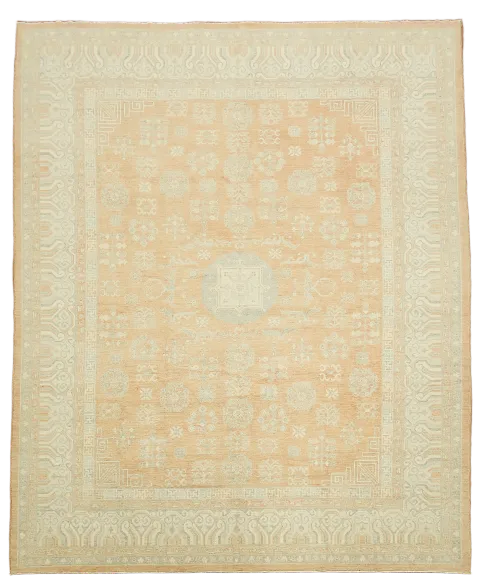 Luxurious Soft Tone Peach & Cream Oushak Palace Wool Turkish Rug 12'x15'