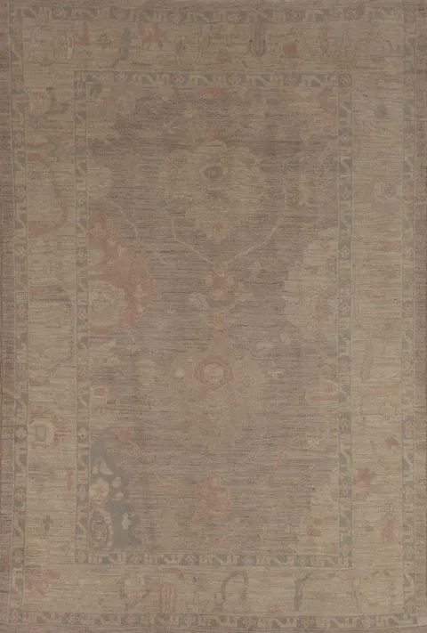 Earth Tone Wool Oushak Vegetable Dye Area Rug 6x9