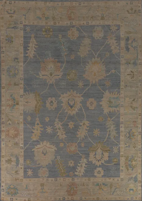 Blue Vegetable Dye Oushak Oriental Large Rug 10x14