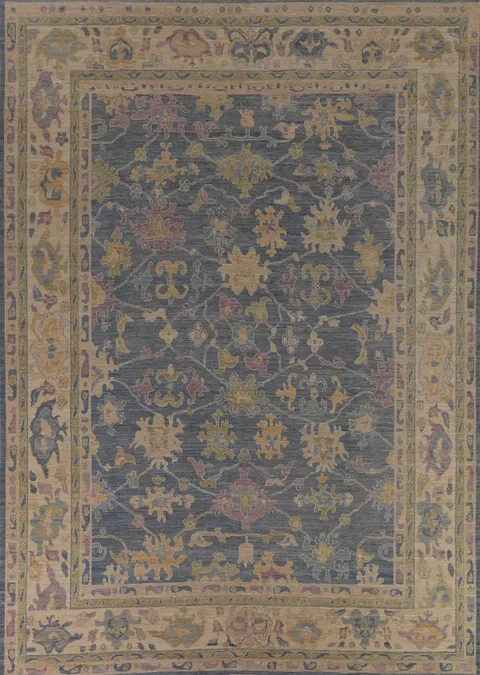 Vegetable Dye Blue Oushak Oriental Large Rug 10x14