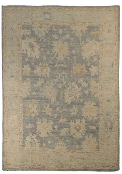 Vegetable Dye Blue Oushak Oriental Area Rug 6x9