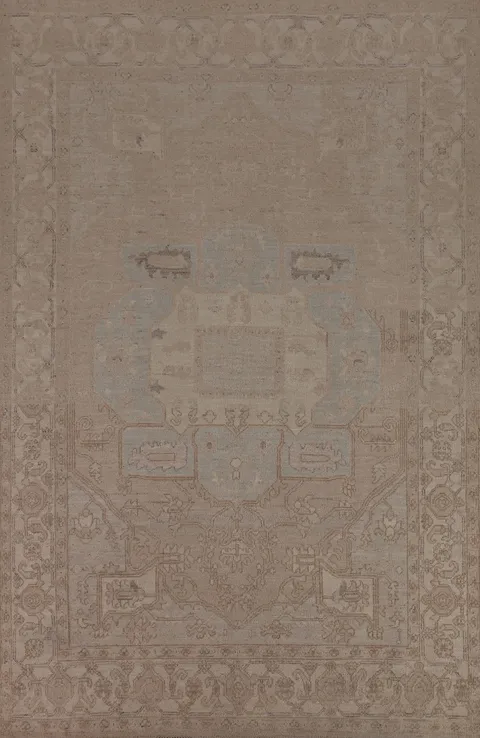 Vegetable Dye Geometric Oushak Wool Area Rug 6x9