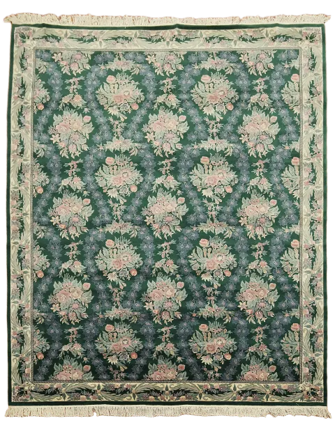Vegetable Dye Green Aubusson Chinese Area Rug 9x12