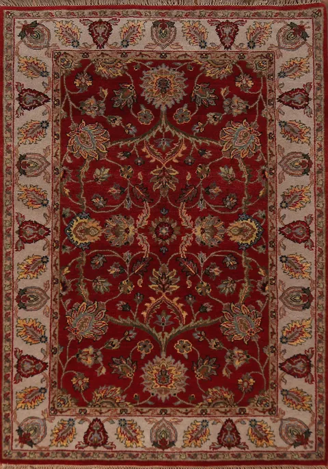 All-Over Floral Red Agra Oriental Rug 4x6