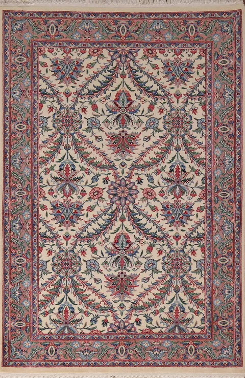 Vegetable Dye Ivory Floral Aubusson Oriental Rug 3x5
