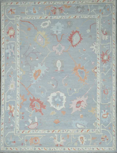 Vegetable Dye Gray Oushak Turkish Area Rug 9x12