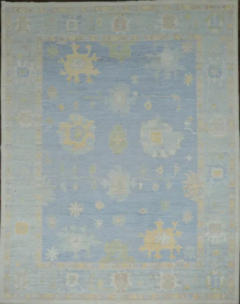 Blue Vegetable Dye Oushak Turkish Area Rug 10x12