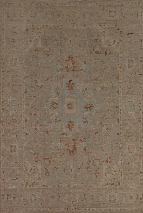 Vegetable Dye Wool Oushak Turkish Area Rug 6x9