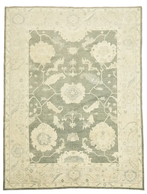 Sophisticated Gray and Beige Oushak Turkish Rug 9x12 ft