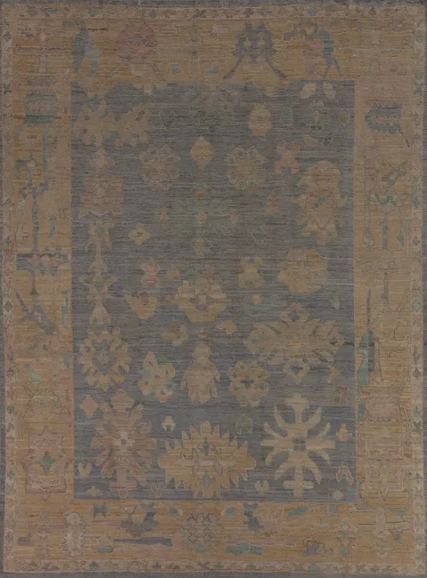 Vegetable Dye Blue Oushak Turkish Area Rug 8x10