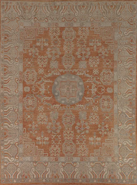 Orange Oushak Vegetable Dye Turkish Area Rug 8x10