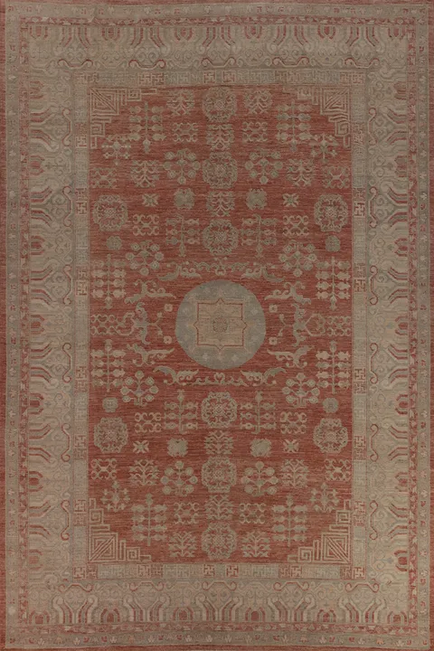 Geometric Wool Oushak Vegetable Dye Turkish Large Rug 10x14