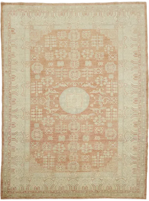 Geometric Wool Oushak Vegetable Dye Turkish Large Rug 10x14