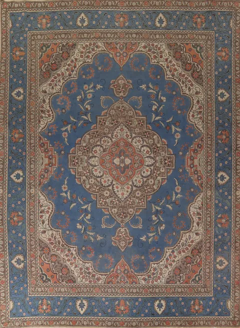 Handmade Blue Tabriz Persian Area Rug 10x13