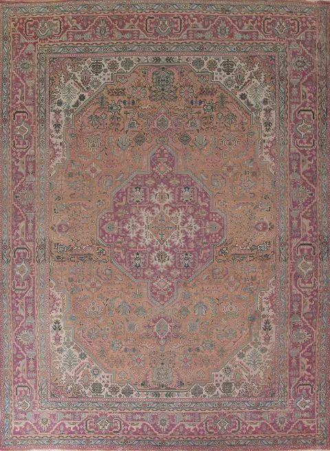 Vintage Geometric Tabriz Persian Area Rug 10x12