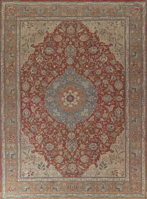 Orange Floral Tabriz Persian Area Rug 9x12