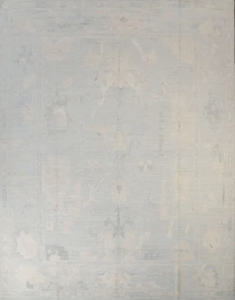 Muted Blue Vegetable Dye Oushak Turkish Area Rug 9x12