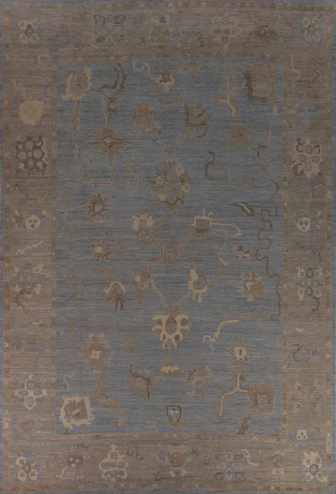 Blues & Grays Oushak Vegetable Dye Turkish Large Rug 10x14