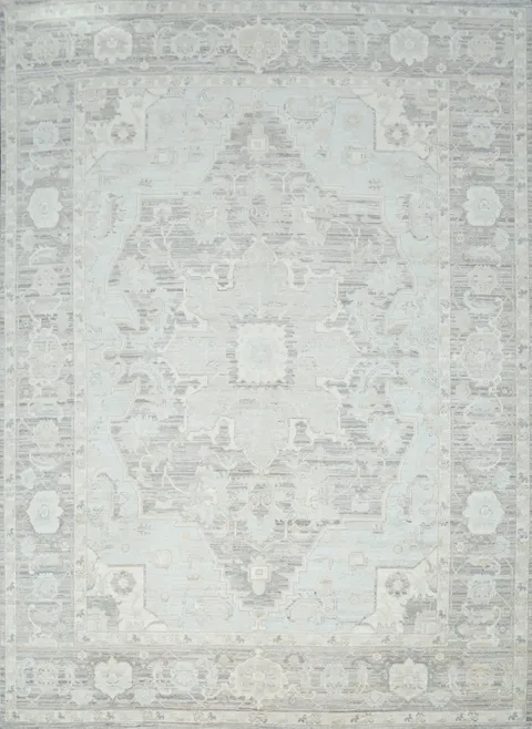 Vegetable Dye Muted Grey Oushak Turkish Area Rug 9x12