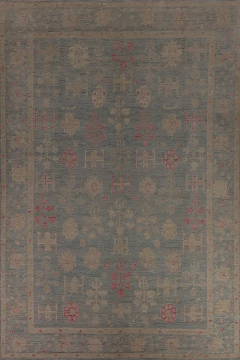Blue Handmade Oushak Vegetable Dye Turkish Large Rug 10x14
