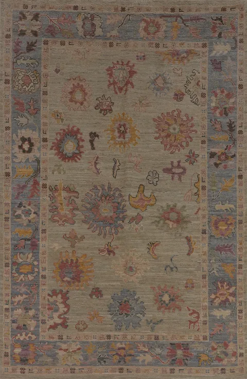 Vegetable Dye Oushak Turkish Area Rug 5x8
