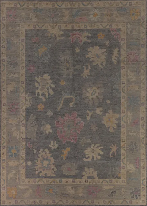 Vegetable Dye Gray Oushak Turkish Area Rug 9x13