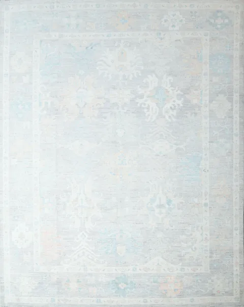 Vintage-Style Pale Neutral Grey Oushak Turkish Large Rug 9x12 ft