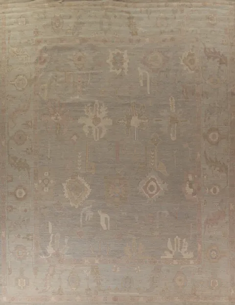 Earth Tone Oushak Vegetable Dye Wool Large Rug 12x14