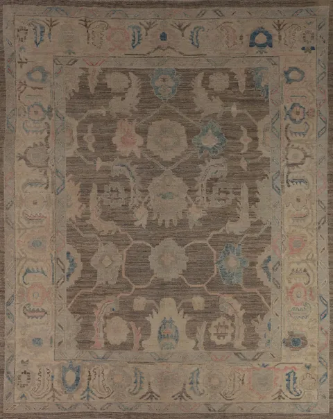 Brown Wool Oushak Vegetable Dye Turkish Area Rug 8x10