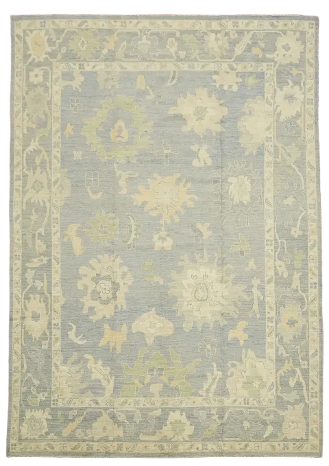 Blue Handmade Oushak Vegetable Dye Turkish Large Rug 10x14