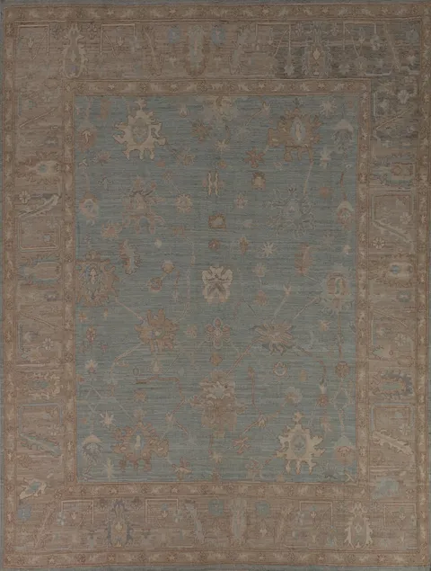 Blue Handmade Oushak Vegetable Dye Turkish Area Rug 8x10