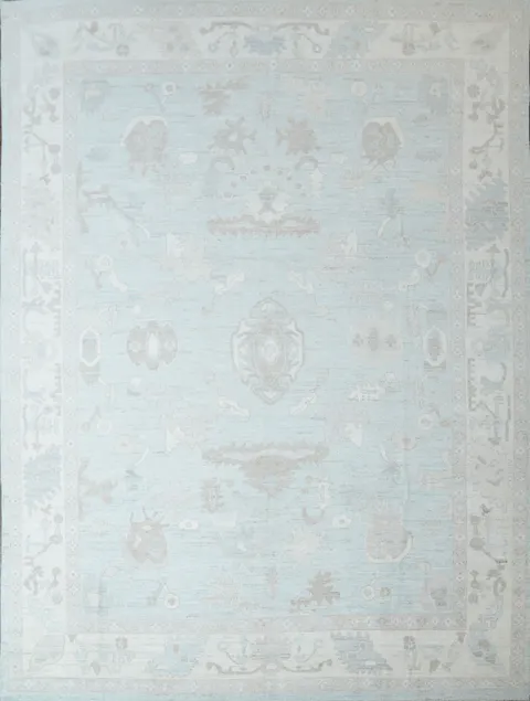 Vegetable Pale Blue Dye Oushak Turkish Area Rug 9x12