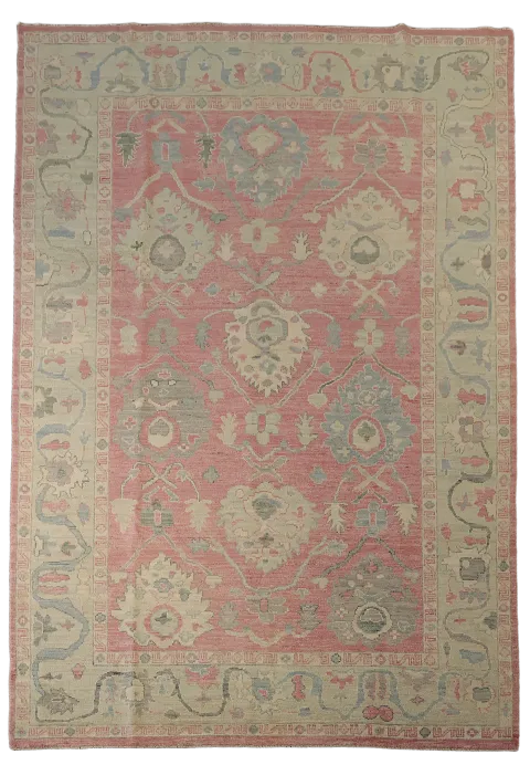 Handmade Pink Oushak Vegetable Dye Wool Area Rug 6x9