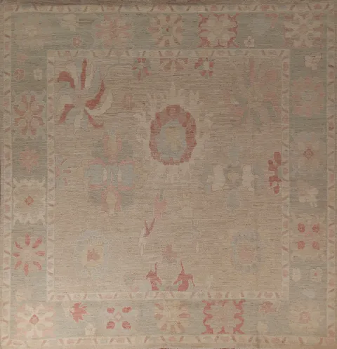 Vegetable Dye Oushak Turkish Square Rug 10x10