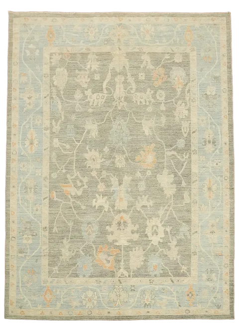Handmade Gray Oushak Turkish Large Rug 10x14