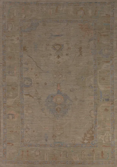 Earth Tone Wool Oushak Turkish Area Rug 7x10