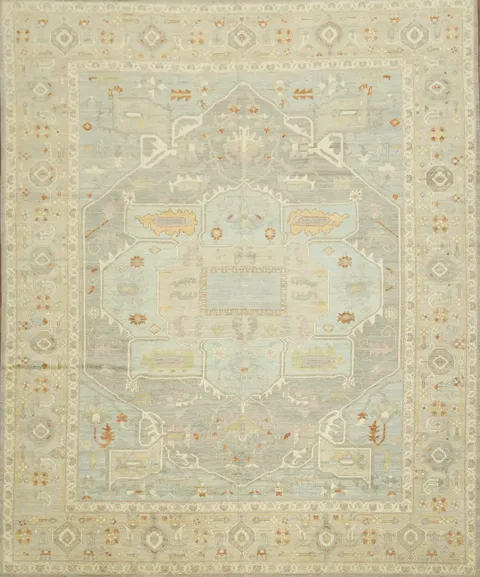 Luxurious Vegetable Dye Muted Gray Oushak Turkish Large Rug 12x15