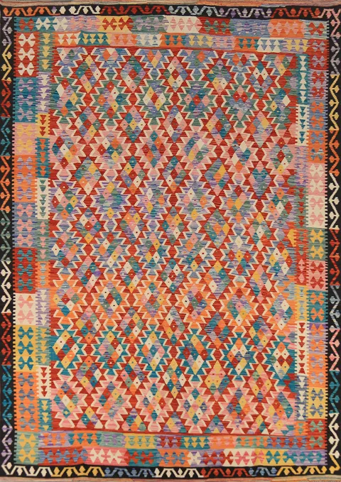 Reversible Wool Geometric Kilim Oriental Area Rug 8x11