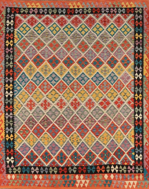 All-Over Trellis Geometric Kilim Wool Area Rug 8x10