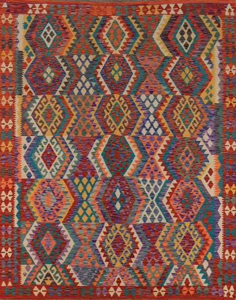 Multicolor Geometric Kilim Oriental Area Rug 8x10