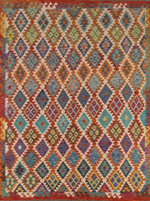 All-Over Wool Flat Weave Kilim Area Rug 8x10