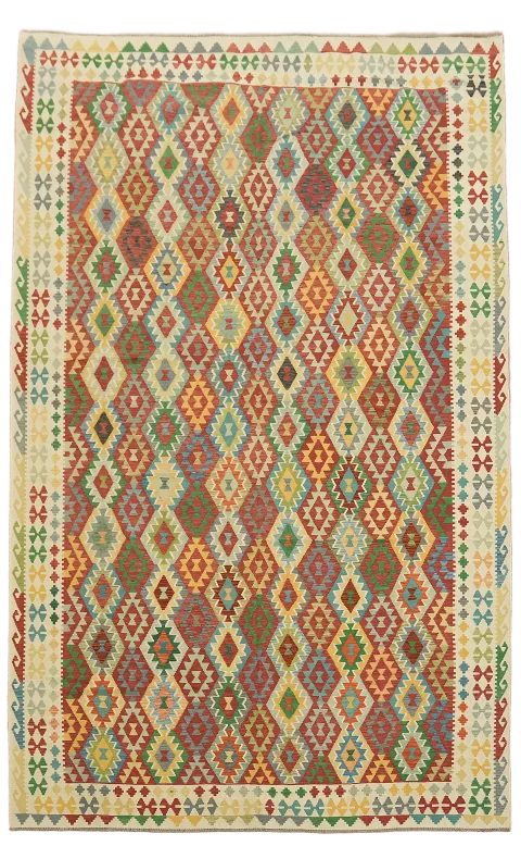Geometric Multicolor Kilim Oriental Large Rug 10x16
