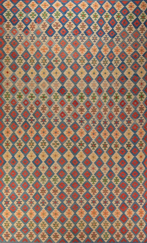 All-Over Trellis Colorful Kilim Oriental Large Rug 10x16
