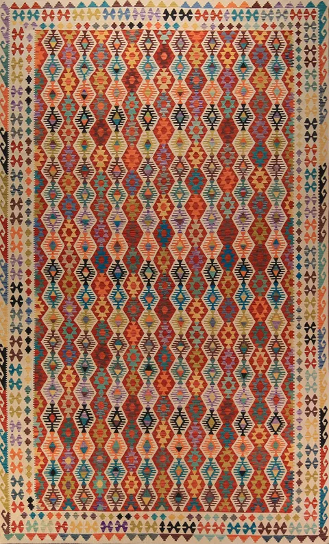 All-Over Geometric Kilim Oriental Large Rug 10x17