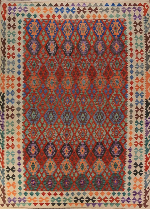 Trellis Wool Geometric Kilim Oriental Area Rug 9x12