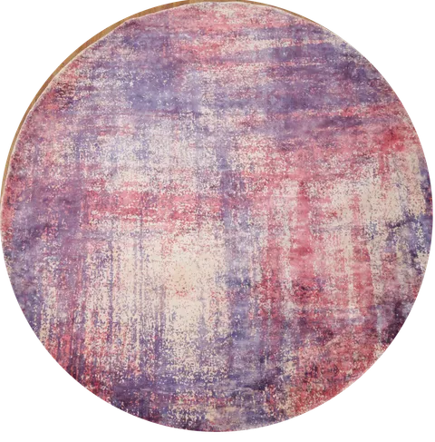 Luxury Round Rug with Artistic Purple and Pink Tones 7'x7'