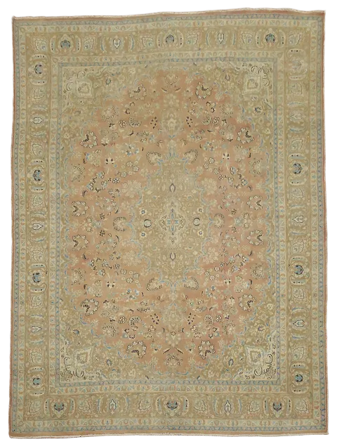 Vintage Muted Coral Traditional Mashad Persian Area Rug 9x12