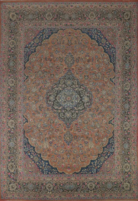 Orange Floral Mashad Persian Area Rug 10x13