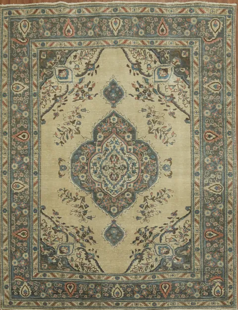 Geometric Distressed Vintage Tabriz Persian Area Rug 8x11