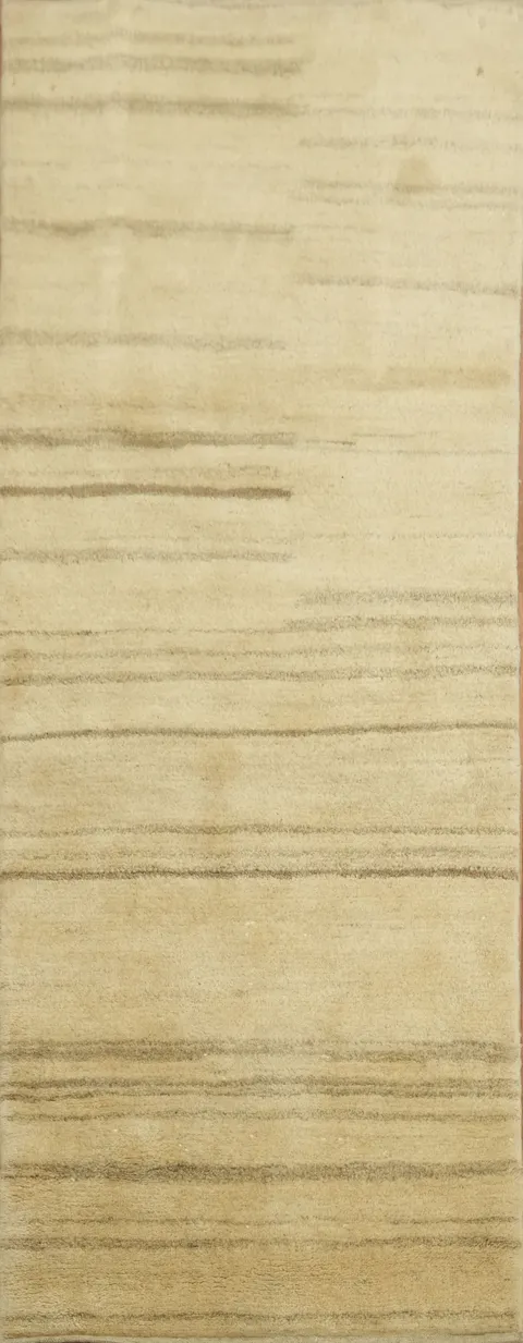 Graceful Neutral Tones Gabbeh Persian Runner for a Minimalist Room Decor 3x7 ft